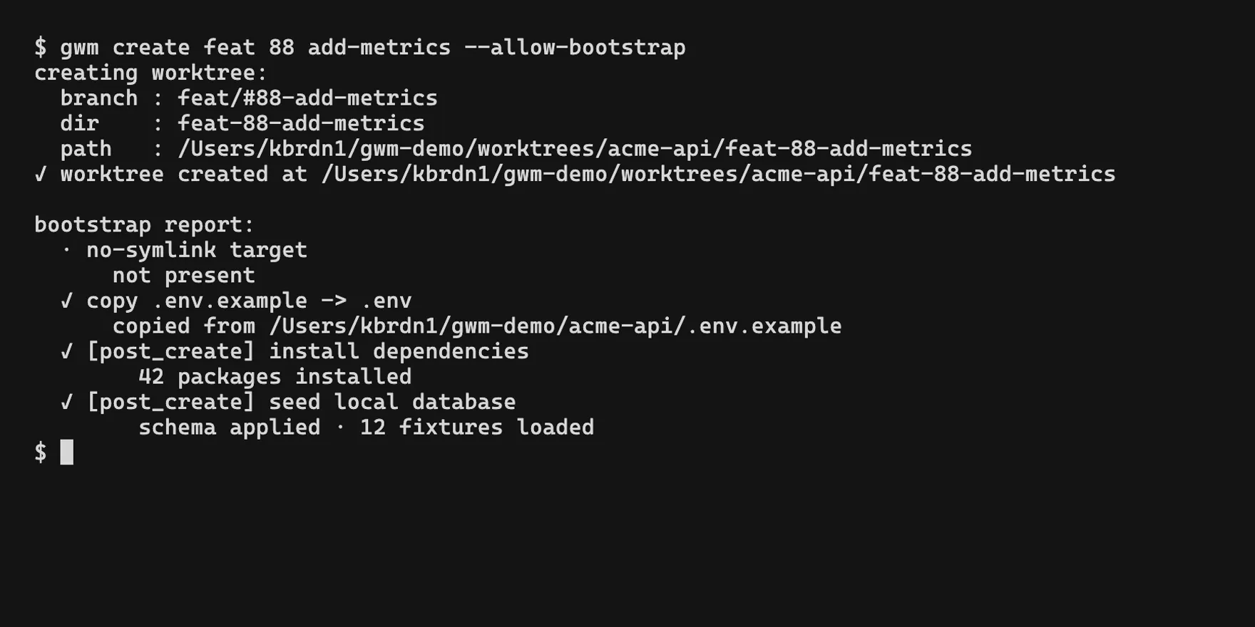 Bootstrap step report after gwm create
